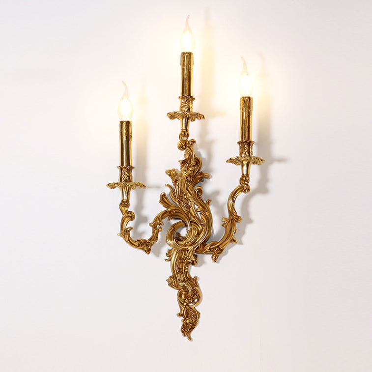 Aplique de pared de cobre con velas tradicionales europeas de 2/3 luces para sala de estar 