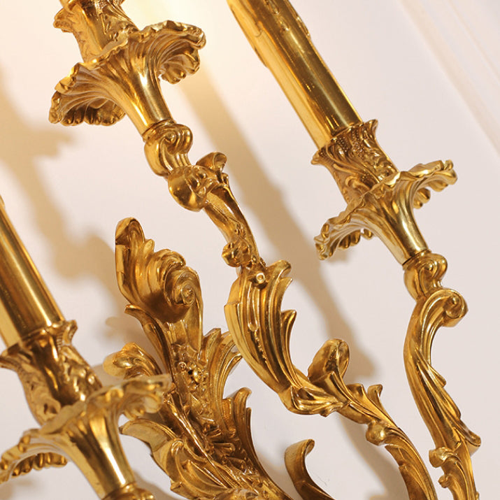 Aplique de pared de cobre con velas tradicionales europeas de 2/3 luces para sala de estar 