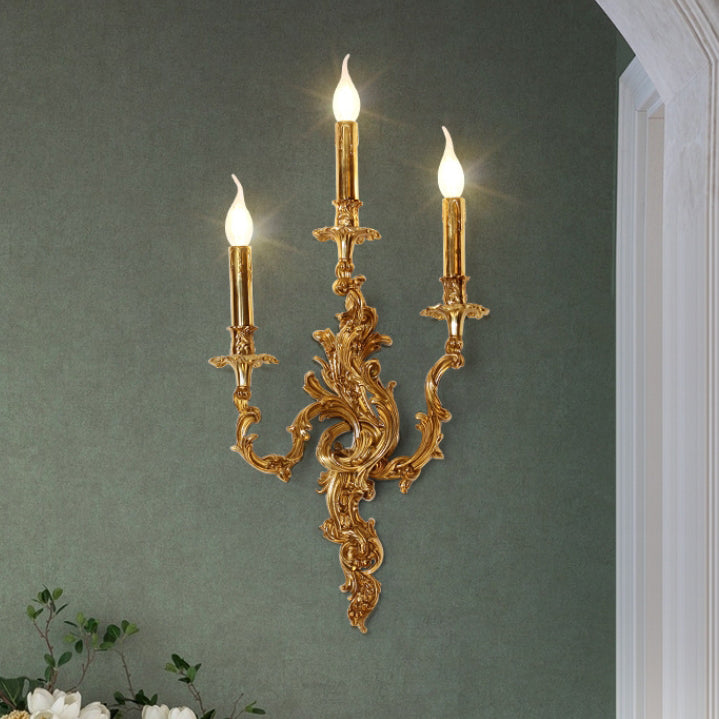Aplique de pared de cobre con velas tradicionales europeas de 2/3 luces para sala de estar 