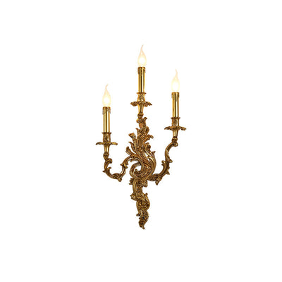Aplique de pared de cobre con velas tradicionales europeas de 2/3 luces para sala de estar 