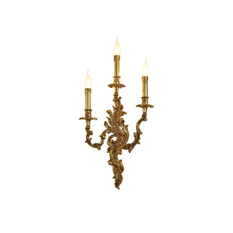 Aplique de pared de cobre con velas tradicionales europeas de 2/3 luces para sala de estar 