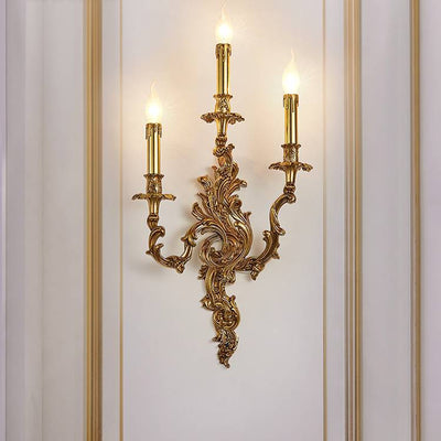 Aplique de pared de cobre con velas tradicionales europeas de 2/3 luces para sala de estar 