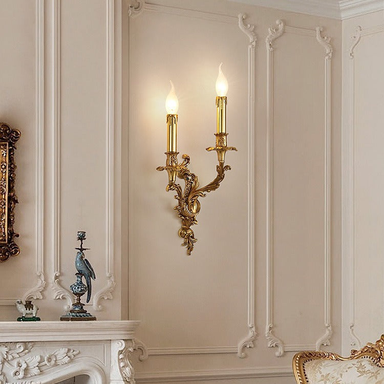 Aplique de pared de cobre con velas tradicionales europeas de 2/3 luces para sala de estar 