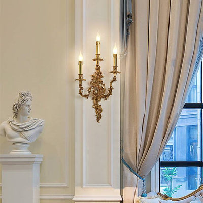 Aplique de pared de cobre con velas tradicionales europeas de 2/3 luces para sala de estar 