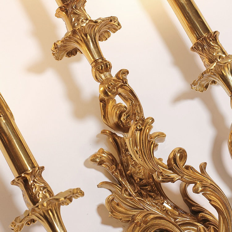 Aplique de pared de cobre con velas tradicionales europeas de 2/3 luces para sala de estar 