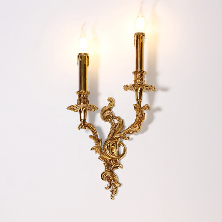 Aplique de pared de cobre con velas tradicionales europeas de 2/3 luces para sala de estar 