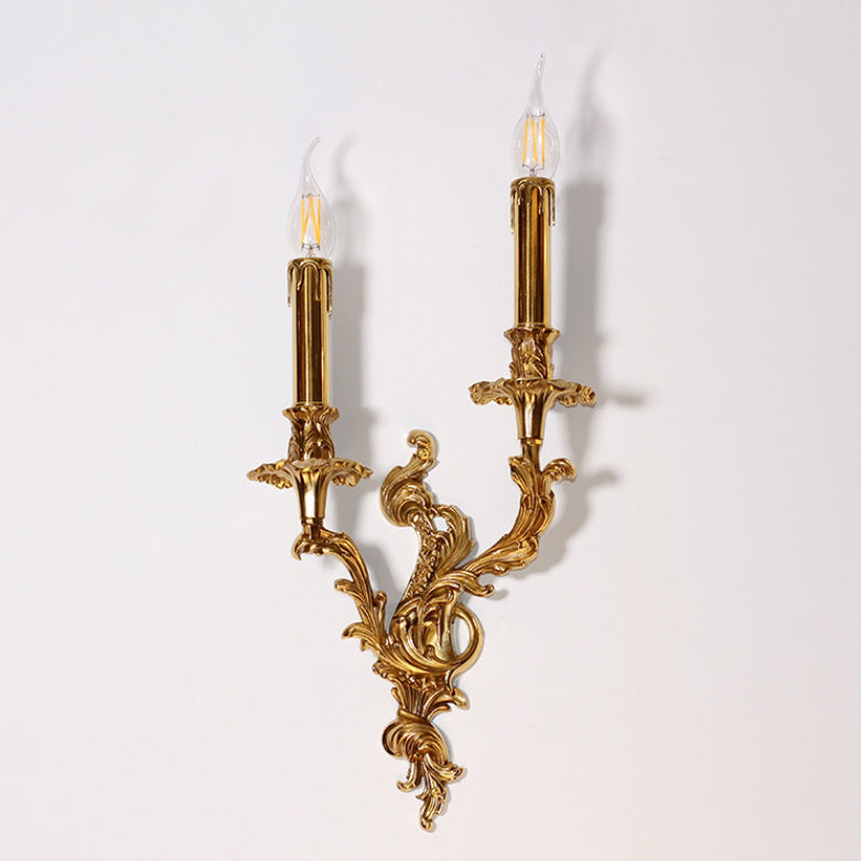 Aplique de pared de cobre con velas tradicionales europeas de 2/3 luces para sala de estar 