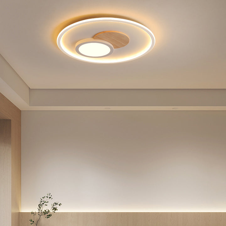 Plafonnier LED Rond Nordique Contemporain en Acrylique, Aluminium et Bois pour Chambre 