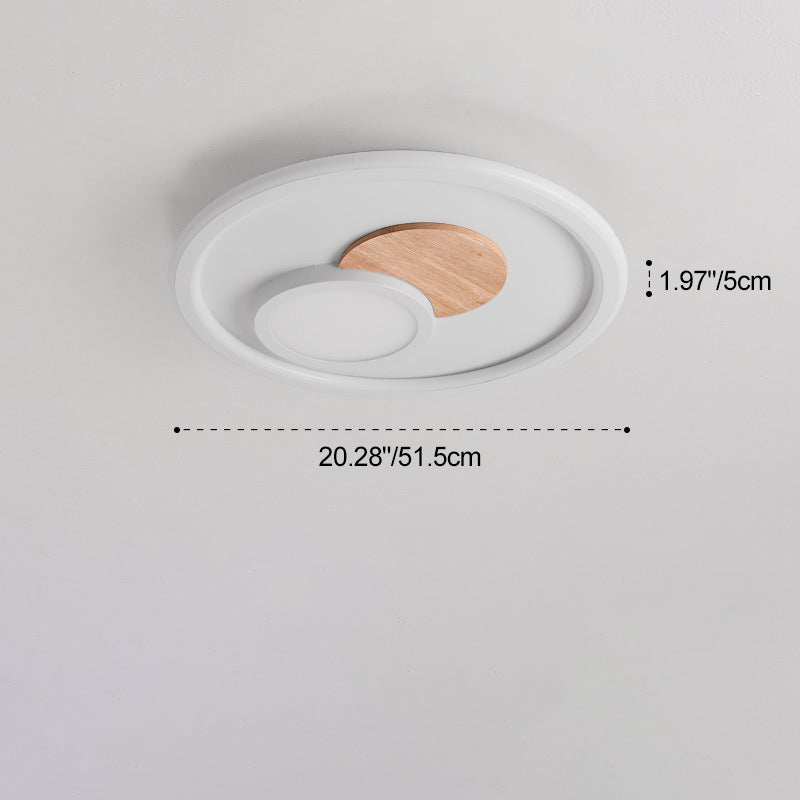 Plafonnier LED Rond Nordique Contemporain en Acrylique, Aluminium et Bois pour Chambre 