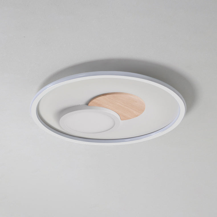 Plafonnier LED Rond Nordique Contemporain en Acrylique, Aluminium et Bois pour Chambre 