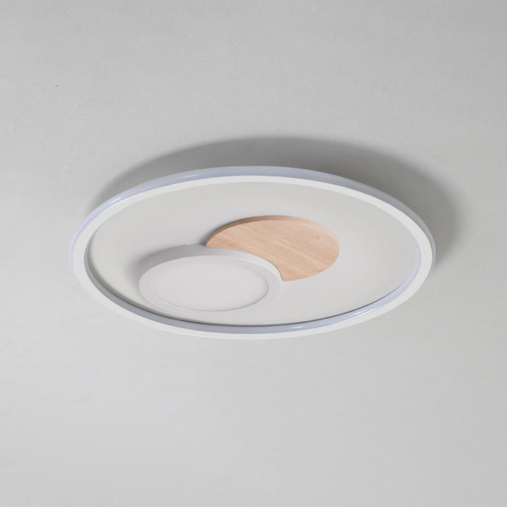 Plafonnier LED Rond Nordique Contemporain en Acrylique, Aluminium et Bois pour Chambre 