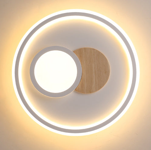 Plafonnier LED Rond Nordique Contemporain en Acrylique, Aluminium et Bois pour Chambre 