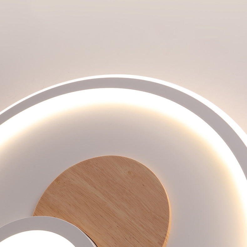 Plafonnier LED Rond Nordique Contemporain en Acrylique, Aluminium et Bois pour Chambre 