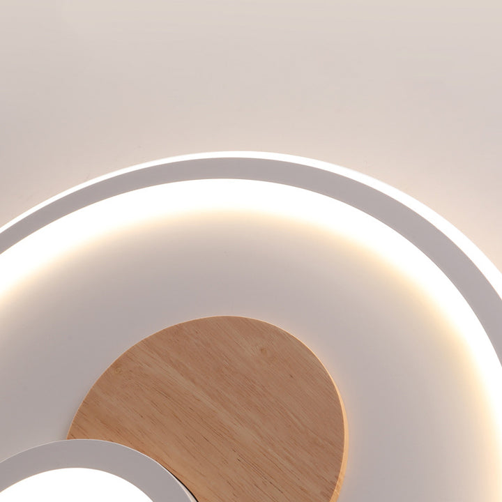 Plafonnier LED Rond Nordique Contemporain en Acrylique, Aluminium et Bois pour Chambre 