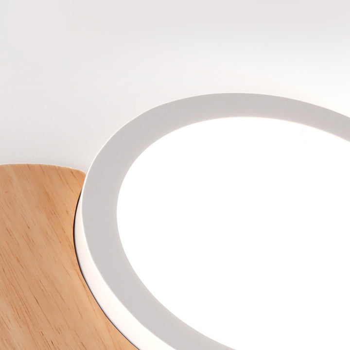 Plafonnier LED Rond Nordique Contemporain en Acrylique, Aluminium et Bois pour Chambre 