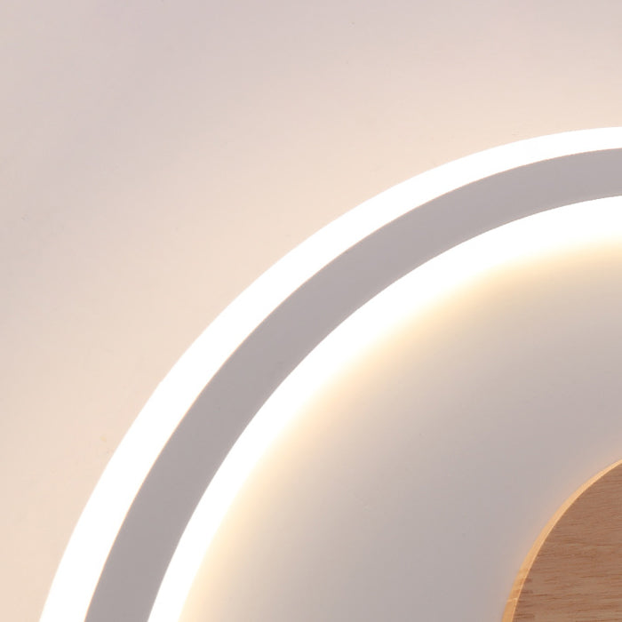 Plafonnier LED Rond Nordique Contemporain en Acrylique, Aluminium et Bois pour Chambre 