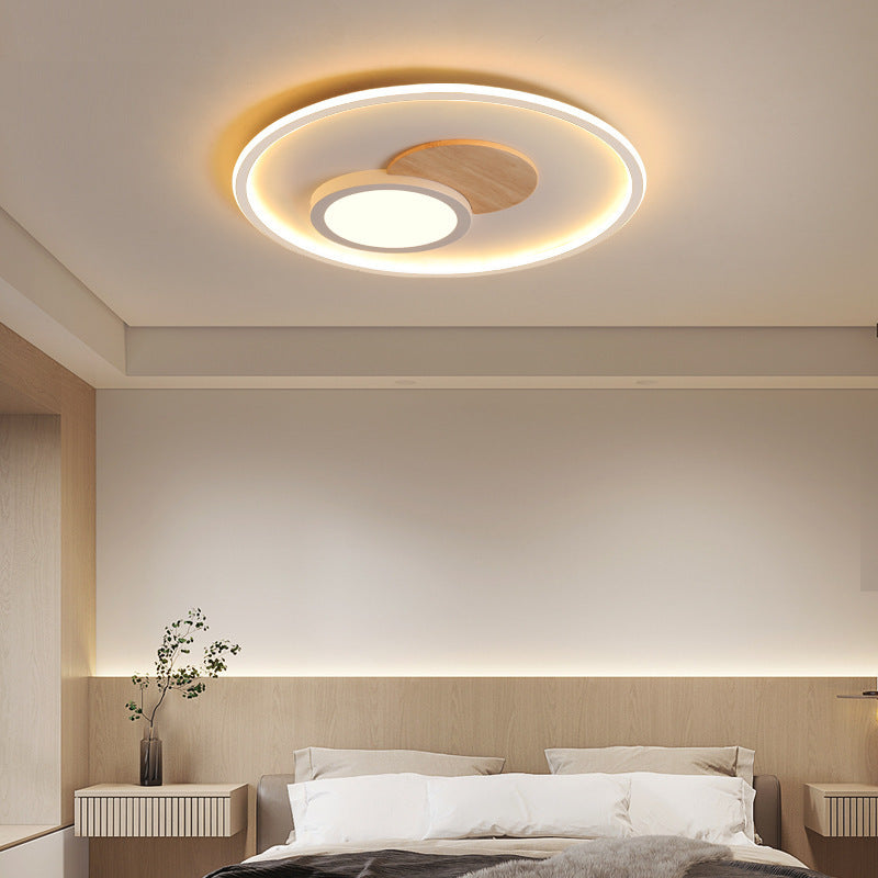 Plafonnier LED Rond Nordique Contemporain en Acrylique, Aluminium et Bois pour Chambre 