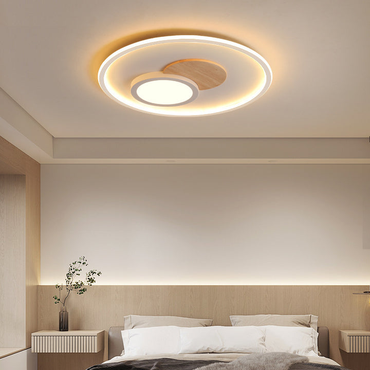 Plafonnier LED Rond Nordique Contemporain en Acrylique, Aluminium et Bois pour Chambre 