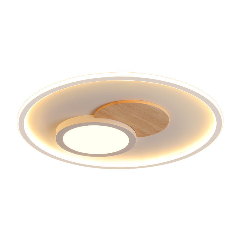 Plafonnier LED Rond Nordique Contemporain en Acrylique, Aluminium et Bois pour Chambre 