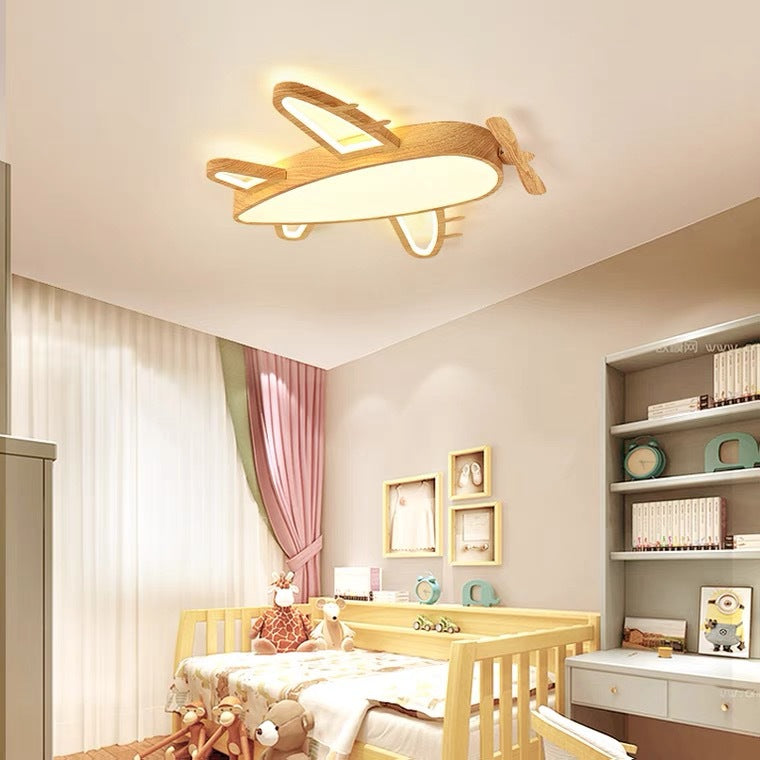 Modern Eclectic Kids Cartoon Airplane Iron Acrylic LED Flush Mount Ceiling Light For Bedroom