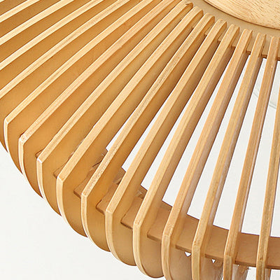 Traditional Japanese Round Wood 1-Light Pendant Light For Living Room