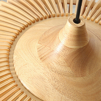 Traditional Japanese Round Wood 1-Light Pendant Light For Living Room