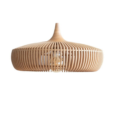 Traditional Japanese Round Wood 1-Light Pendant Light For Living Room