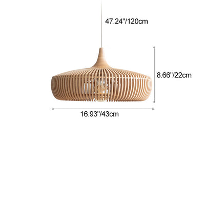 Traditional Japanese Round Wood 1-Light Pendant Light For Living Room