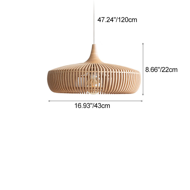 Traditional Japanese Round Wood 1-Light Pendant Light For Living Room