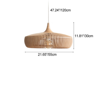 Traditional Japanese Round Wood 1-Light Pendant Light For Living Room