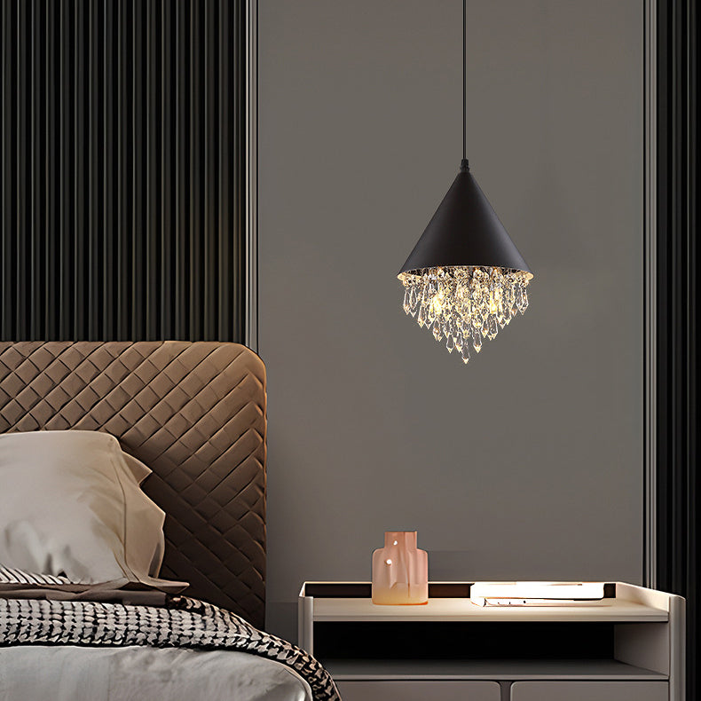 Contemporary Scandinavian Dome Aluminum Stainless Steel Crystal 3-Light Pendant Light For Bedroom