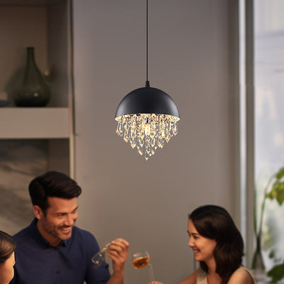 Contemporary Scandinavian Dome Aluminum Stainless Steel Crystal 3-Light Pendant Light For Bedroom