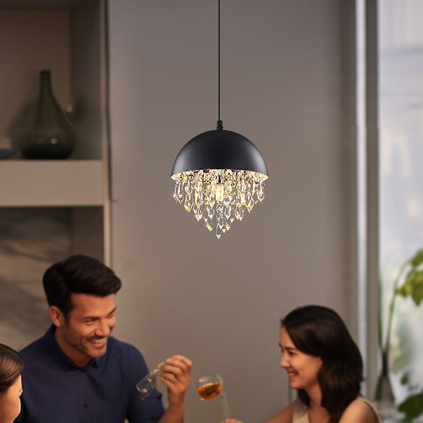 Contemporary Scandinavian Dome Aluminum Stainless Steel Crystal 3-Light Pendant Light For Bedroom