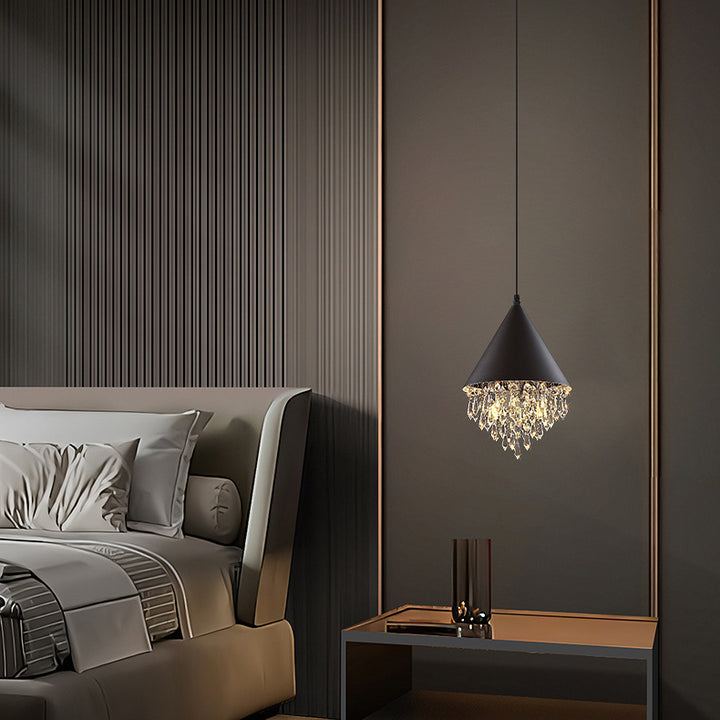 Contemporary Scandinavian Dome Aluminum Stainless Steel Crystal 3-Light Pendant Light For Bedroom