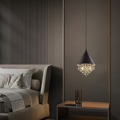 Contemporary Scandinavian Dome Aluminum Stainless Steel Crystal 3-Light Pendant Light For Bedroom