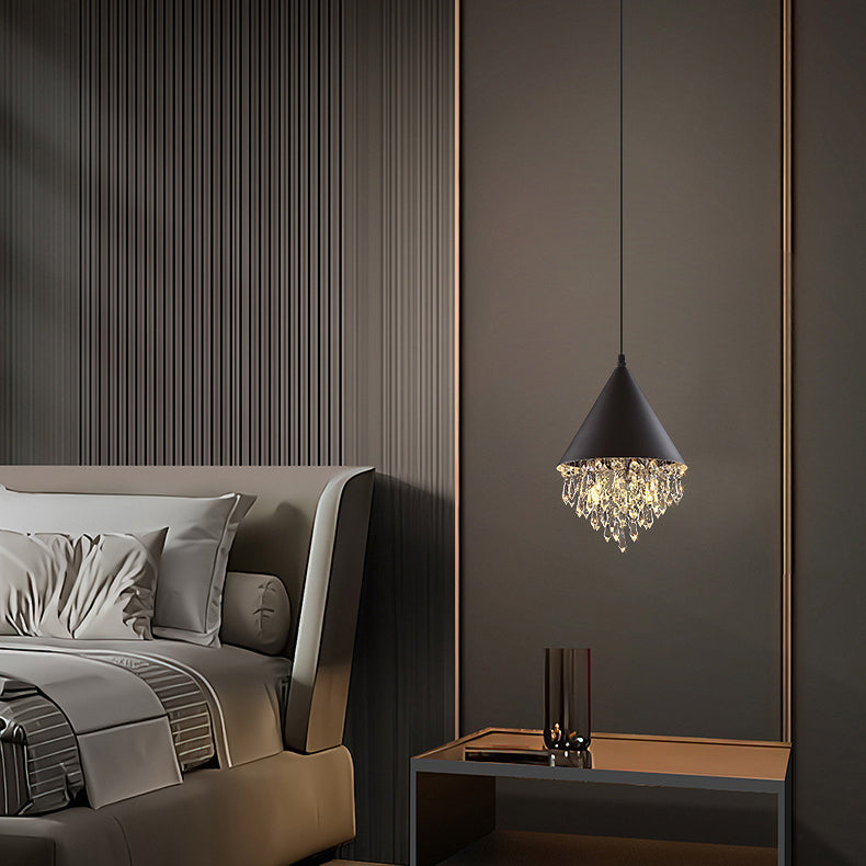 Contemporary Scandinavian Dome Aluminum Stainless Steel Crystal 3-Light Pendant Light For Bedroom