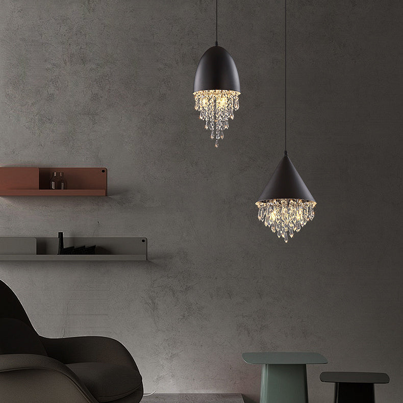 Contemporary Scandinavian Dome Aluminum Stainless Steel Crystal 3-Light Pendant Light For Bedroom