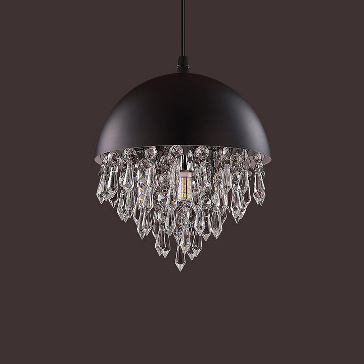 Contemporary Scandinavian Dome Aluminum Stainless Steel Crystal 3-Light Pendant Light For Bedroom