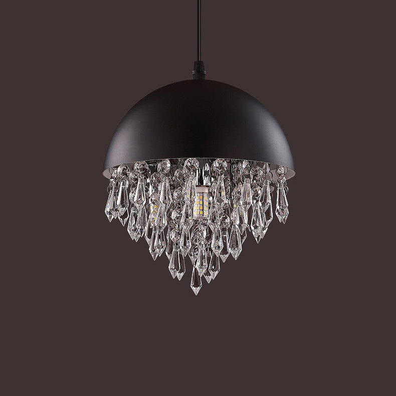 Contemporary Scandinavian Dome Aluminum Stainless Steel Crystal 3-Light Pendant Light For Bedroom