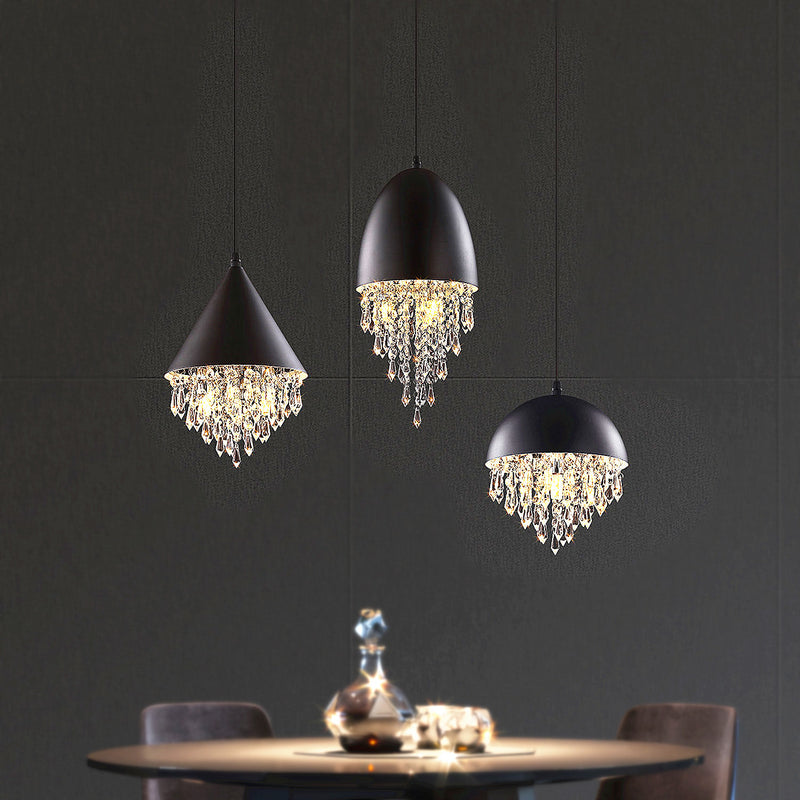 Contemporary Scandinavian Dome Aluminum Stainless Steel Crystal 3-Light Pendant Light For Bedroom