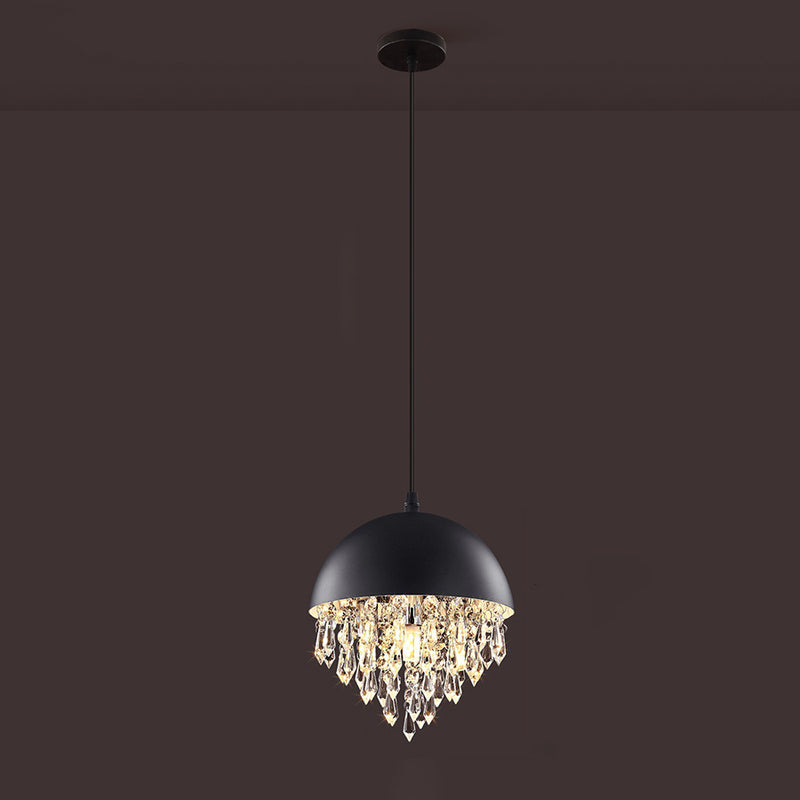 Contemporary Scandinavian Dome Aluminum Stainless Steel Crystal 3-Light Pendant Light For Bedroom