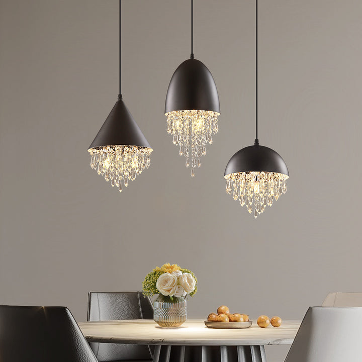 Contemporary Scandinavian Dome Aluminum Stainless Steel Crystal 3-Light Pendant Light For Bedroom
