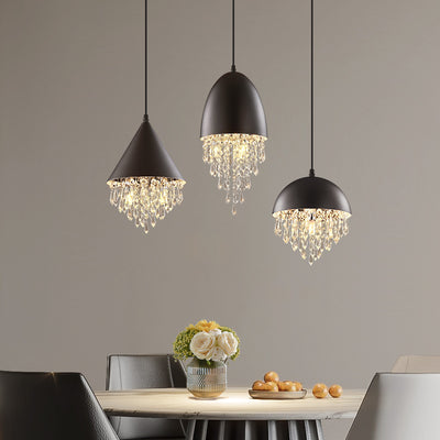 Contemporary Scandinavian Dome Aluminum Stainless Steel Crystal 3-Light Pendant Light For Bedroom