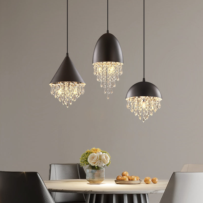 Contemporary Scandinavian Dome Aluminum Stainless Steel Crystal 3-Light Pendant Light For Bedroom