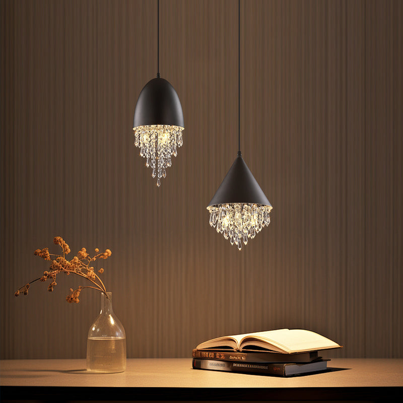 Contemporary Scandinavian Dome Aluminum Stainless Steel Crystal 3-Light Pendant Light For Bedroom