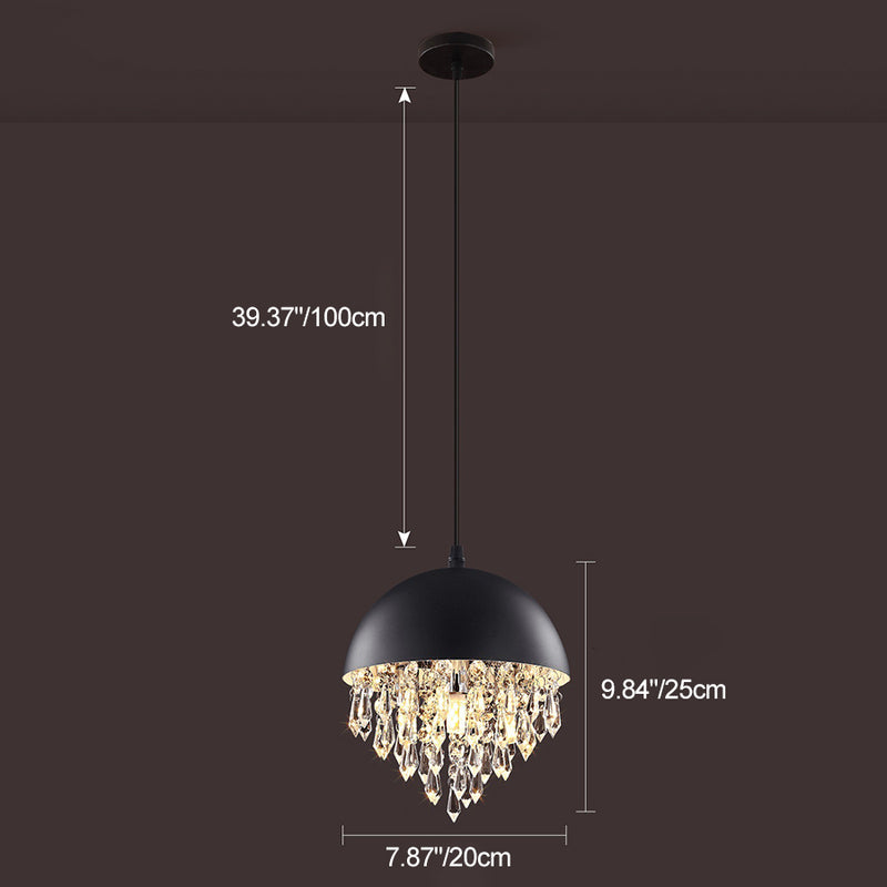 Contemporary Scandinavian Dome Aluminum Stainless Steel Crystal 3-Light Pendant Light For Bedroom