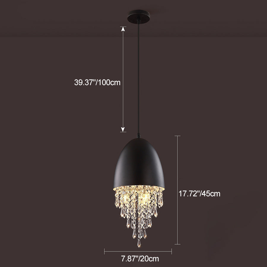 Contemporary Scandinavian Dome Aluminum Stainless Steel Crystal 3-Light Pendant Light For Bedroom