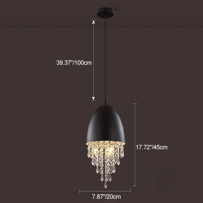 Contemporary Scandinavian Dome Aluminum Stainless Steel Crystal 3-Light Pendant Light For Bedroom