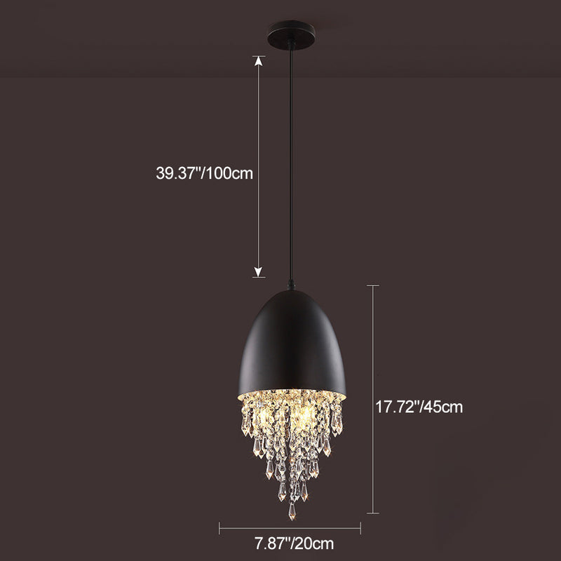 Contemporary Scandinavian Dome Aluminum Stainless Steel Crystal 3-Light Pendant Light For Bedroom