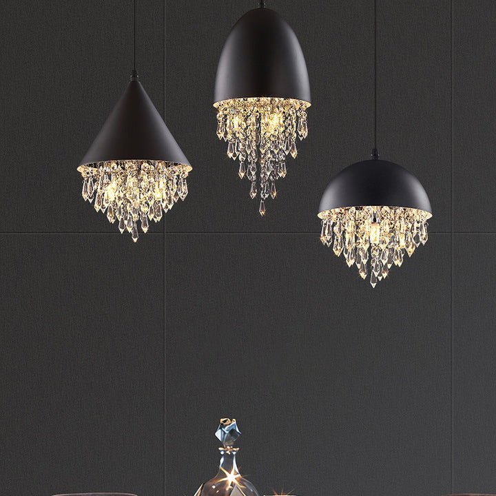 Contemporary Scandinavian Dome Aluminum Stainless Steel Crystal 3-Light Pendant Light For Bedroom